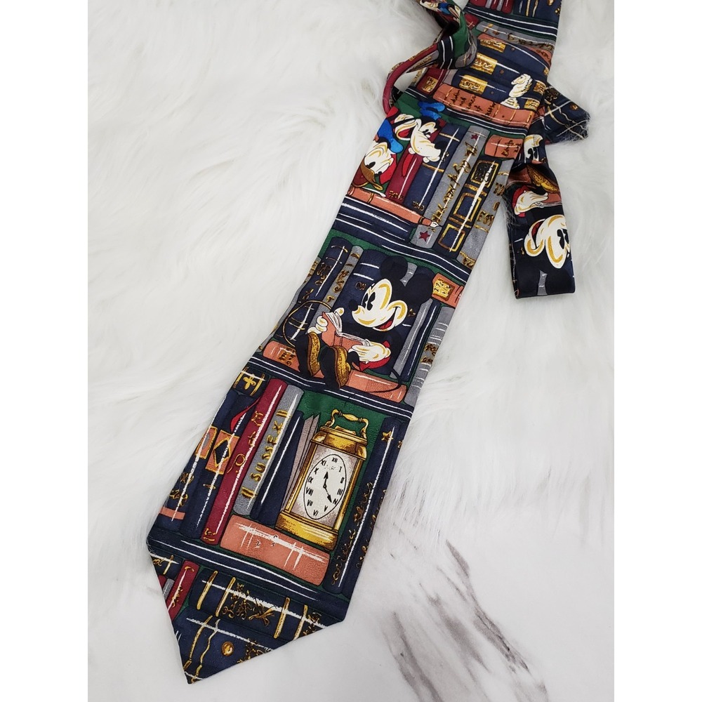 Disney Mickey Silk Neck Tie Atlas Design Goofy Books Library Academic Teacher